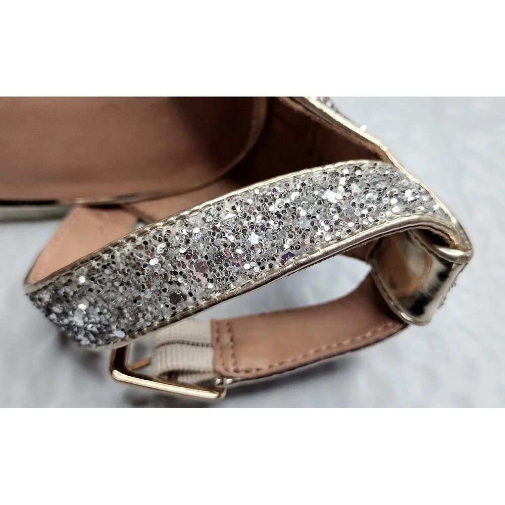 Mix No 6 Womens Glitter Block Heel‎ Ankle Strap Sandals Gold Silver size 8